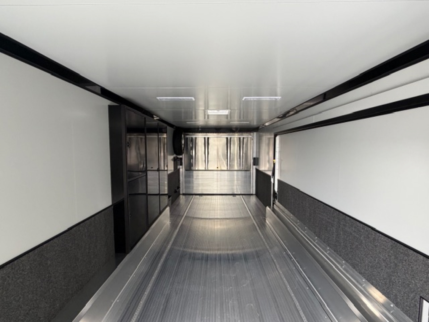 New In-Tech Lite 8.5x32 Race Trailer-18K - White W/ Black Trim RS Cabinet, Winch & WW Cabinet