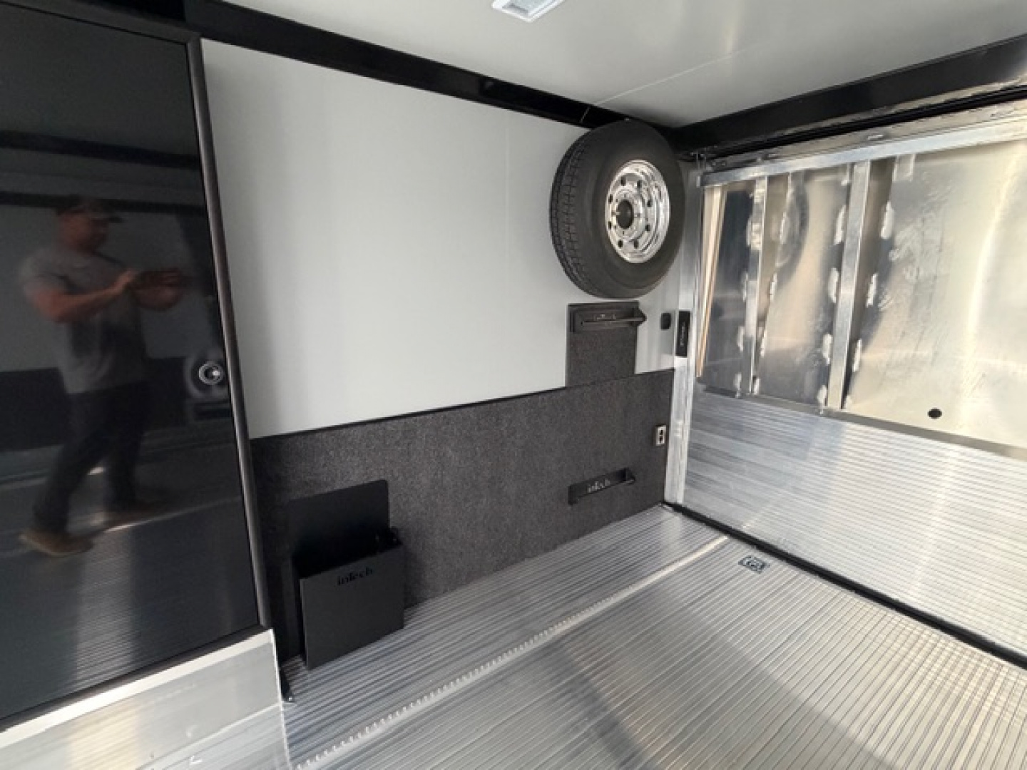 New In-Tech Lite 8.5x32 Race Trailer-18K - White W/ Black Trim RS Cabinet, Winch & WW Cabinet