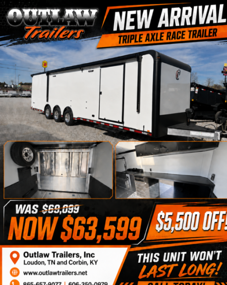 New In-Tech Lite 8.5x32 Race Trailer-18K - White W/ Black Trim RS Cabinet, Winch & WW Cabinet