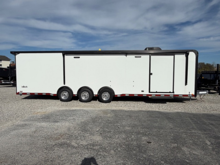 New In-Tech Lite 8.5x32 Race Trailer-18K - White W/ Black Trim RS Cabinet, Winch & WW Cabinet