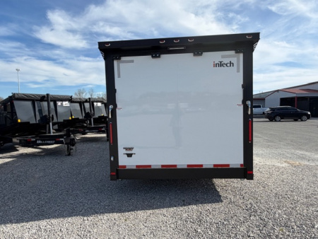 New In-Tech Lite 8.5x32 Race Trailer-18K - White W/ Black Trim RS Cabinet, Winch & WW Cabinet