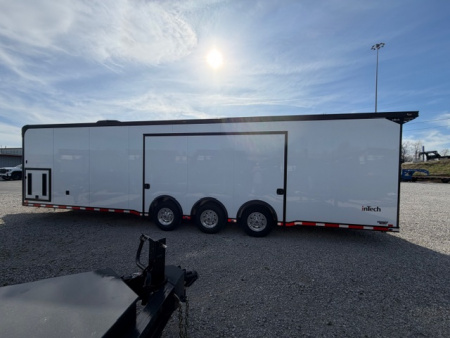 New In-Tech Lite 8.5x32 Race Trailer-18K - White W/ Black Trim RS Cabinet, Winch & WW Cabinet