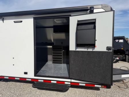 New In-Tech Lite 8.5x32 Race Trailer-18K - White W/ Black Trim RS Cabinet, Winch & WW Cabinet