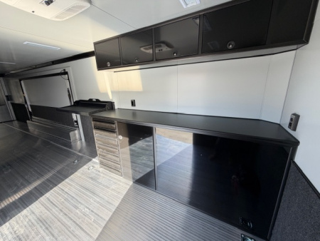 New In-Tech Lite 8.5x32 Race Trailer-18K - White W/ Black Trim RS Cabinet, Winch & WW Cabinet