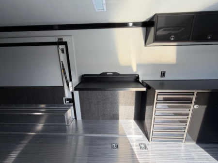 New In-Tech Lite 8.5x32 Race Trailer-18K - White W/ Black Trim RS Cabinet, Winch & WW Cabinet