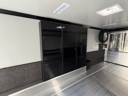 New In-Tech Lite 8.5x32 Race Trailer-18K - White W/ Black Trim RS Cabinet, Winch & WW Cabinet