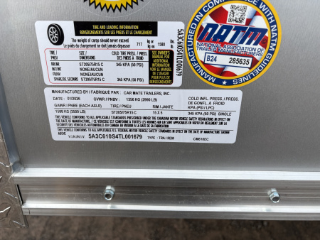 New 2026 CAR MATE TRAILERS 6x10 6'0 Interior Height Cargo / Enclosed Trailer with Ramp Door