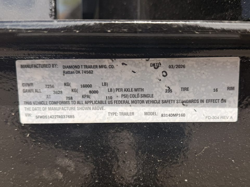 New 2026 Diamond T 7-14 Dump W/ 7 Gauge Floor/Wall 8K Axles