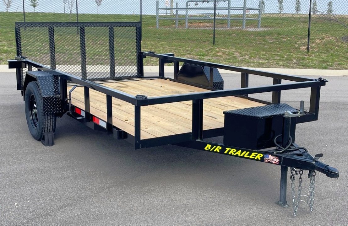 New B/R Trailers 12' x 76" Single Axle Utility Trailer: 3500 GVWR, Tool Box, Ramp Gate