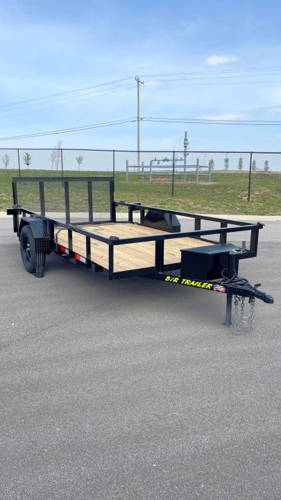 New B/R Trailers 12' x 76" Single Axle Utility Trailer: 3500 GVWR, Tool Box, Ramp Gate