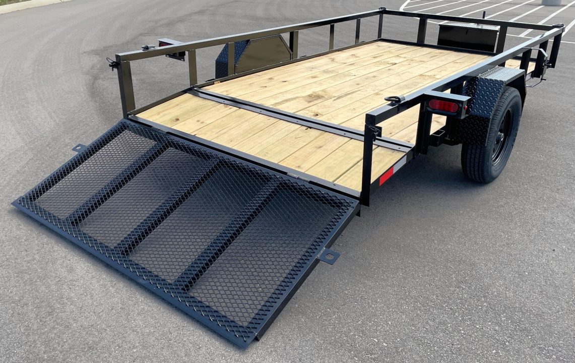 New B/R Trailers 12' x 76" Single Axle Utility Trailer: 3500 GVWR, Tool Box, Ramp Gate