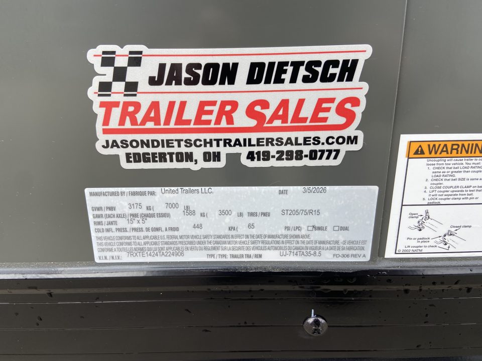 New United UJ-7X14 Enclosed Trailer