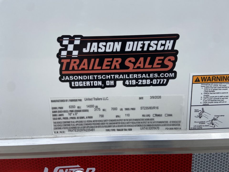 New United UXT-8.5X20 Cargo Enclosed Trailer