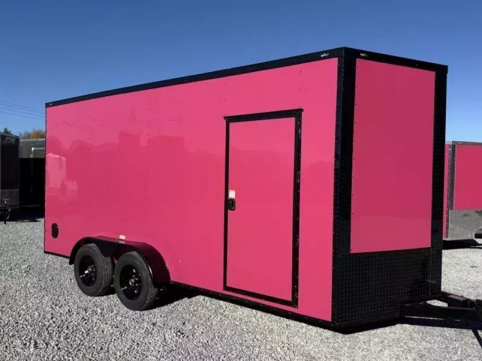 New 2026 Golden Cargo 7x16 TA (7.3 HT) PINK BLACKOUT .80 Polycore Cargo / Enclosed Trailer