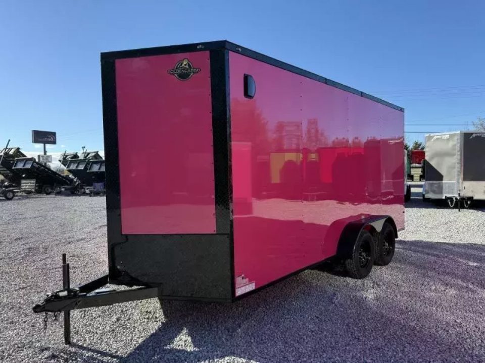New 2026 Golden Cargo 7x16 TA (7.3 HT) PINK BLACKOUT .80 Polycore Cargo / Enclosed Trailer