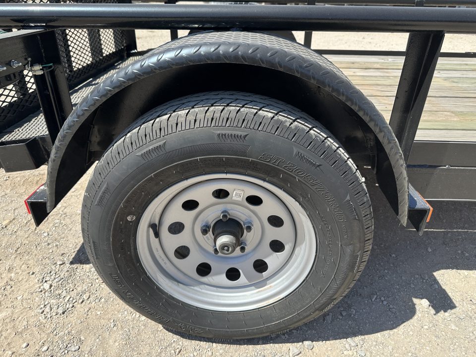 New 2025 Road Boss 5'x8' Single Axle with Pipe top, Dove & 3' Gate Utility Trailer