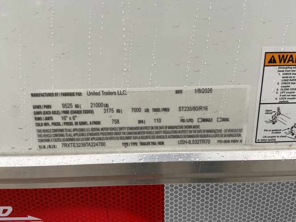 New 2026 United Trailers USH-8.532TR70 Stacker