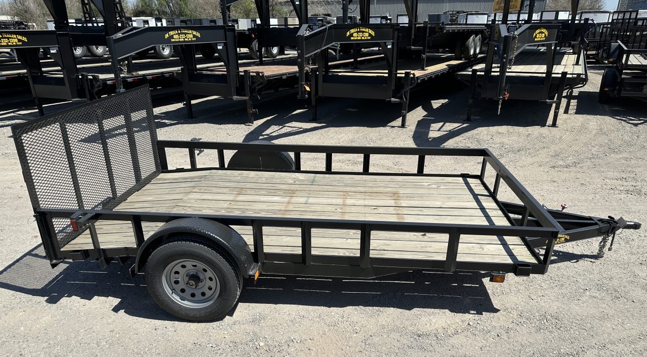 New 2025 Road Boss 83"x12' Single Axle With Dove tail, 3' gate & flip jack Utility Trailer