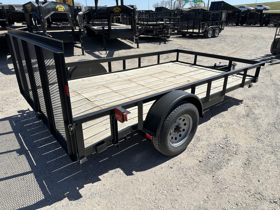 New 2025 Road Boss 83"x12' Single Axle With Dove tail, 3' gate & flip jack Utility Trailer