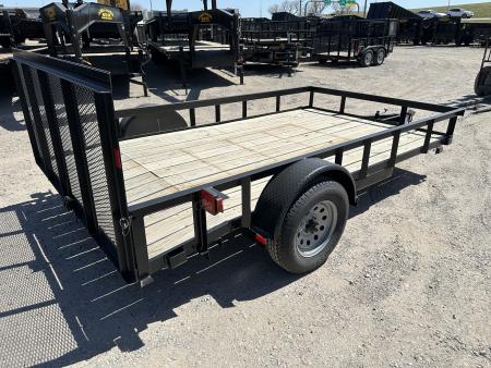 New 2025 Road Boss 83"x12' Single Axle With Dove tail, 3' gate & flip jack Utility Trailer