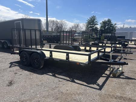 New 2026 HTC 7 X 14 FT TANDEM AXLE STEEL UTILITY TRAILER SPRING ASSIST GATE