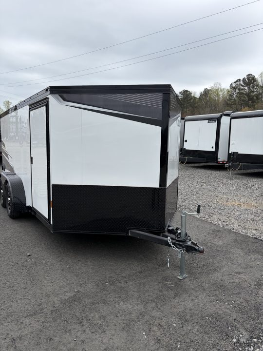 Used 2025 Haulmark 7x14 Low Hauler Motorcycle Trailer, Finished Interior With CONDOR Wheel Choks
