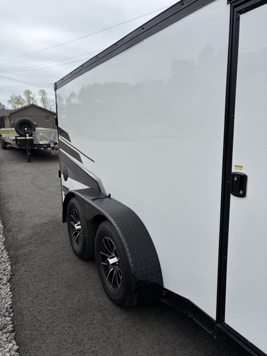 Used 2025 Haulmark 7x14 Low Hauler Motorcycle Trailer, Finished Interior With CONDOR Wheel Choks