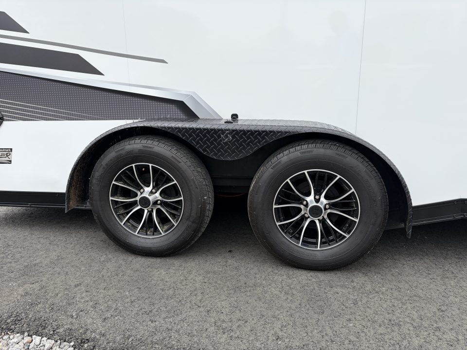 Used 2025 Haulmark 7x14 Low Hauler Motorcycle Trailer, Finished Interior With CONDOR Wheel Choks