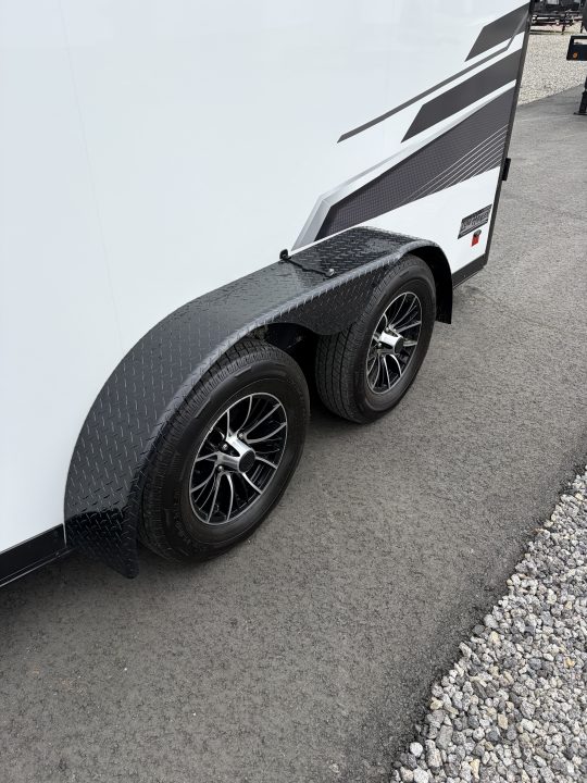 Used 2025 Haulmark 7x14 Low Hauler Motorcycle Trailer, Finished Interior With CONDOR Wheel Choks