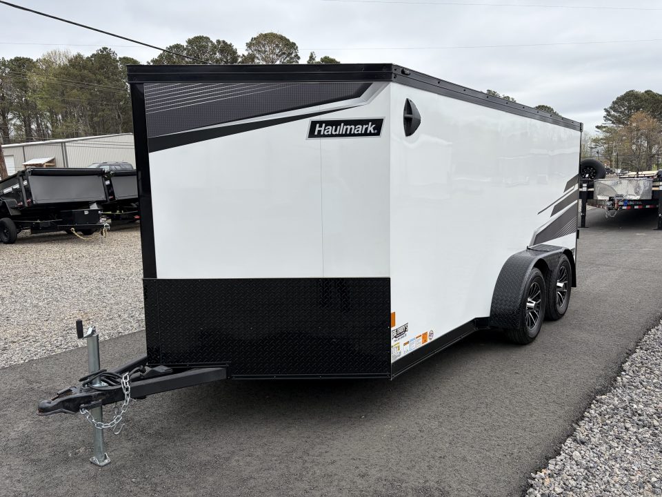 Used 2025 Haulmark 7x14 Low Hauler Motorcycle Trailer, Finished Interior With CONDOR Wheel Choks