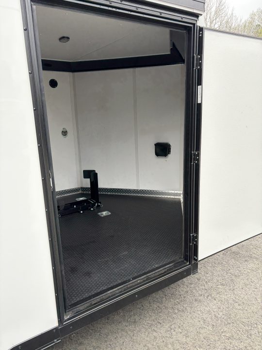 Used 2025 Haulmark 7x14 Low Hauler Motorcycle Trailer, Finished Interior With CONDOR Wheel Choks