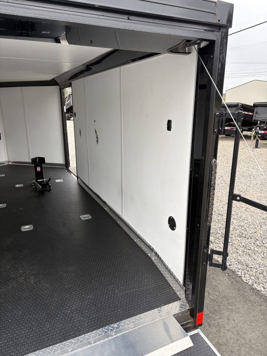 Used 2025 Haulmark 7x14 Low Hauler Motorcycle Trailer, Finished Interior With CONDOR Wheel Choks