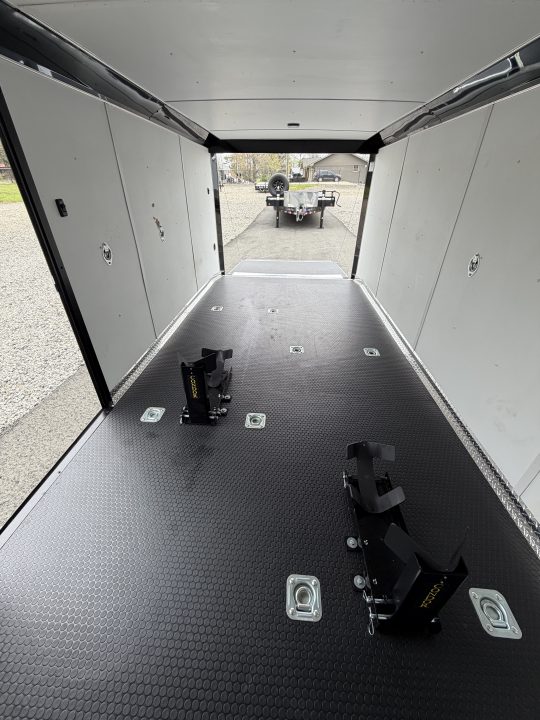 Used 2025 Haulmark 7x14 Low Hauler Motorcycle Trailer, Finished Interior With CONDOR Wheel Choks