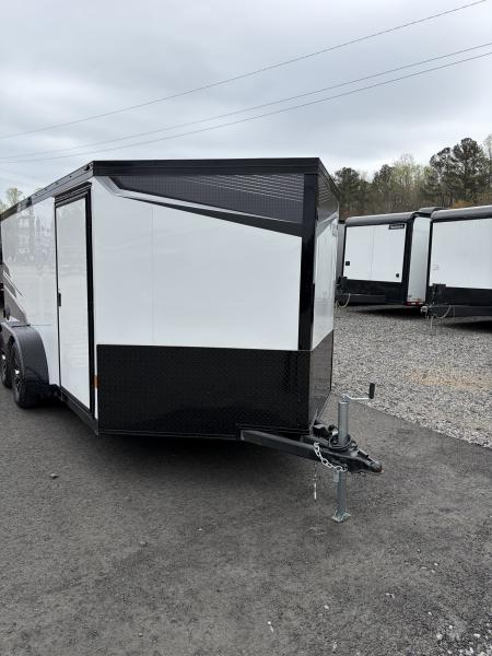 Used 2025 Haulmark 7x14 Low Hauler Motorcycle Trailer, Finished Interior With CONDOR Wheel Choks