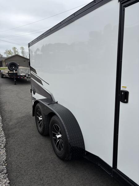 Used 2025 Haulmark 7x14 Low Hauler Motorcycle Trailer, Finished Interior With CONDOR Wheel Choks