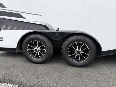 Used 2025 Haulmark 7x14 Low Hauler Motorcycle Trailer, Finished Interior With CONDOR Wheel Choks