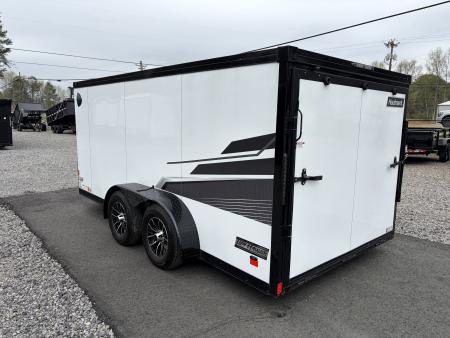Used 2025 Haulmark 7x14 Low Hauler Motorcycle Trailer, Finished Interior With CONDOR Wheel Choks