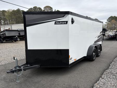 Used 2025 Haulmark 7x14 Low Hauler Motorcycle Trailer, Finished Interior With CONDOR Wheel Choks
