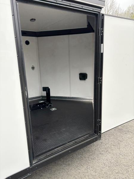 Used 2025 Haulmark 7x14 Low Hauler Motorcycle Trailer, Finished Interior With CONDOR Wheel Choks