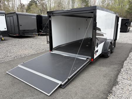 Used 2025 Haulmark 7x14 Low Hauler Motorcycle Trailer, Finished Interior With CONDOR Wheel Choks