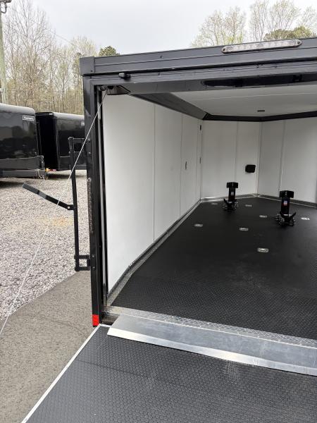 Used 2025 Haulmark 7x14 Low Hauler Motorcycle Trailer, Finished Interior With CONDOR Wheel Choks