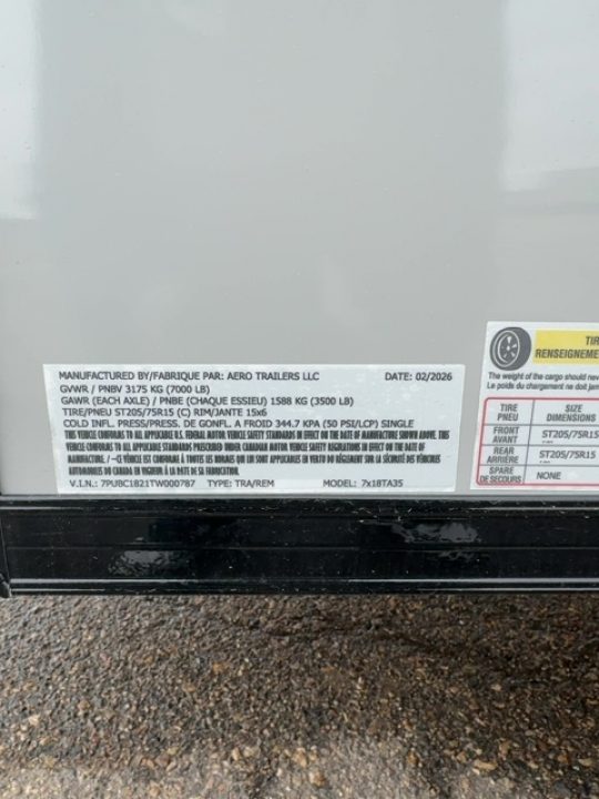 New 2026 AERO 7x18ta35 Cargo / Enclosed Trailer