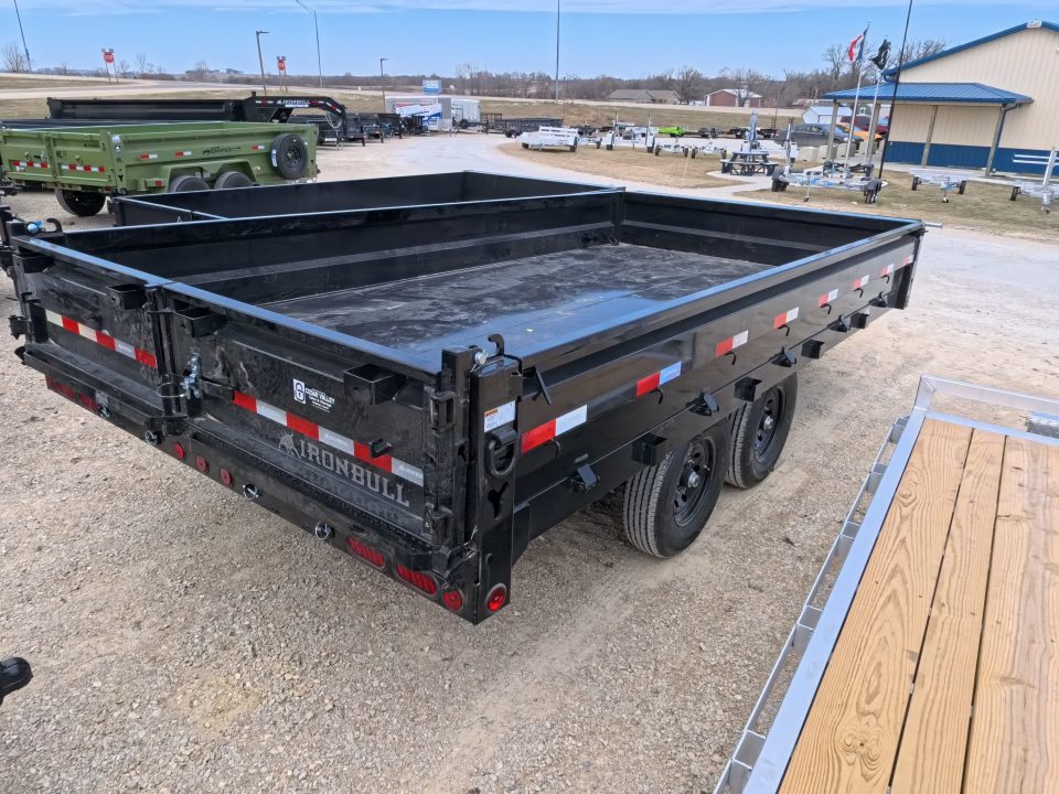 New 2026 Iron Bull 96 x 16 DDP Dump Trailer 2) 7K Straight Axles with 2 Electric Brakes, 18" 10 Gauge Fold Down Sides - Black