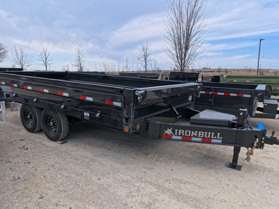New 2026 Iron Bull 96 x 16 DDP Dump Trailer 2) 7K Straight Axles with 2 Electric Brakes, 18" 10 Gauge Fold Down Sides - Black