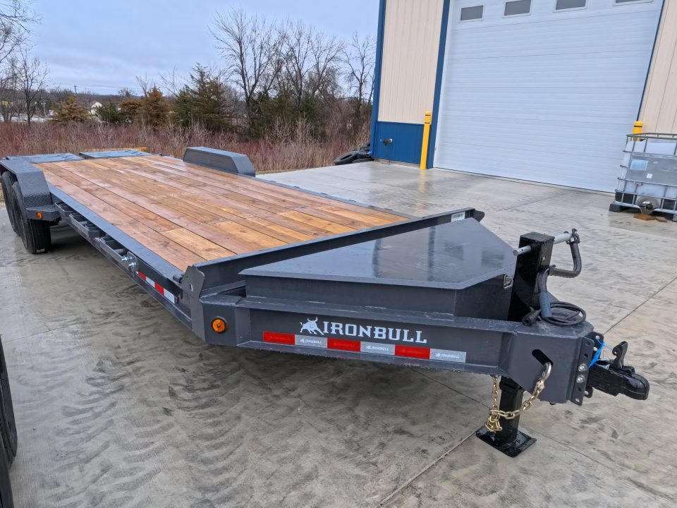 New 2026 Iron Bull 83 x 24 (21 +3) EWB Equipment Trailer with 14,000 lb. GVWR , Rampage Ramps - Ranch Gray