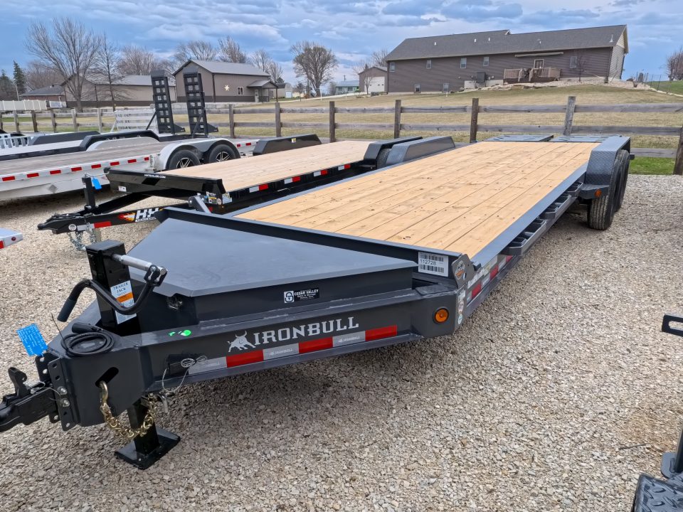 New 2026 Iron Bull 83 x 24 (21 +3) EWB Equipment Trailer with 14,000 lb. GVWR , Rampage Ramps - Ranch Gray