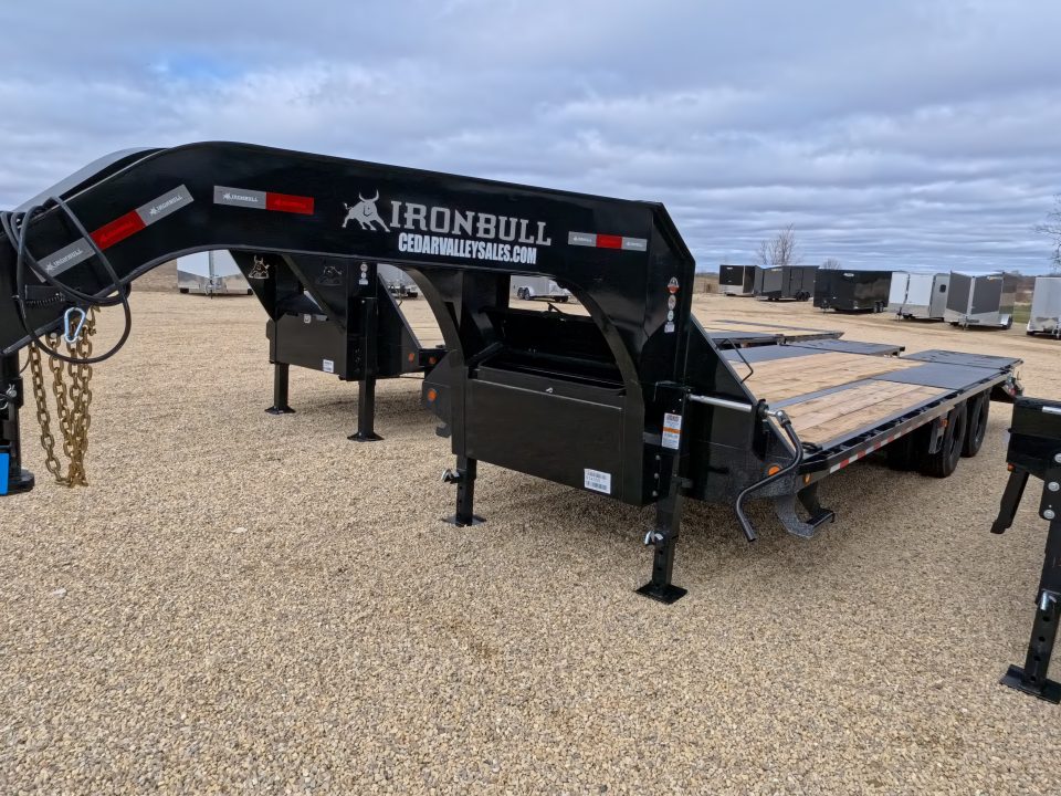 New 2026 Iron Bull 102 x 25 (20 +5) FLG Gooseneck Deckover with 25,900 lb. GVWR, Engineered Neck and Matching Spare