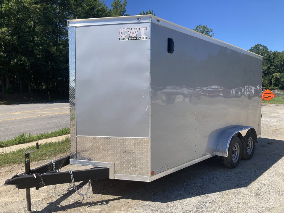 New 2026 Covered Wagon Trailers CW7X16TA2 Cargo / Enclosed Trailer / 7' Wide x 16' Long / 7' Interior Height / Ramp Rear Door , 48" Side door / 3500# Electric Brake Axles / .030 Silver