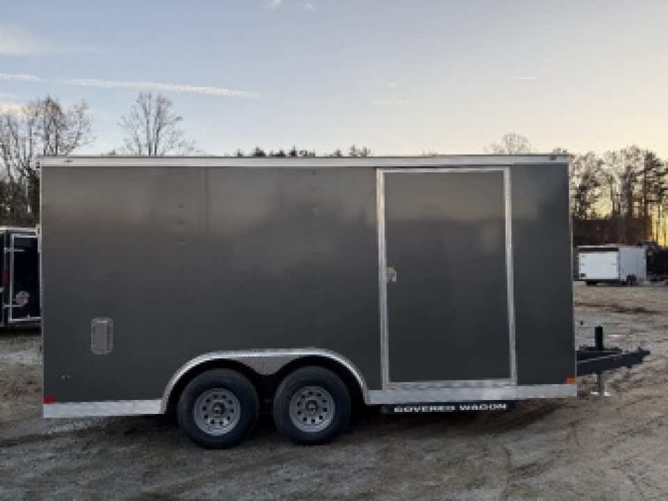 New 2026 Covered Wagon Trailers CW7X16TA2 Cargo / Enclosed Trailer / 7' Wide x 16' Long / 7' Interior Height / Ramp Rear Door , 48" Side door / 3500# Electric Brake Axles / .080 Poly Core Charcoal Gray