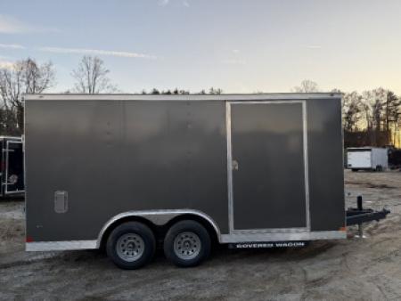 New 2026 Covered Wagon Trailers CW7X16TA2 Cargo / Enclosed Trailer / 7' Wide x 16' Long / 7' Interior Height / Ramp Rear Door , 48  Side door / 3500# Electric Brake Axles / .080 Poly Core Charcoal Gray